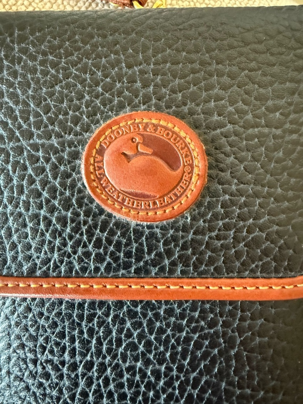 Dooney & Bourke Black Leather Bag with Brown Trim and Logo Patch - Picture 2 of 5